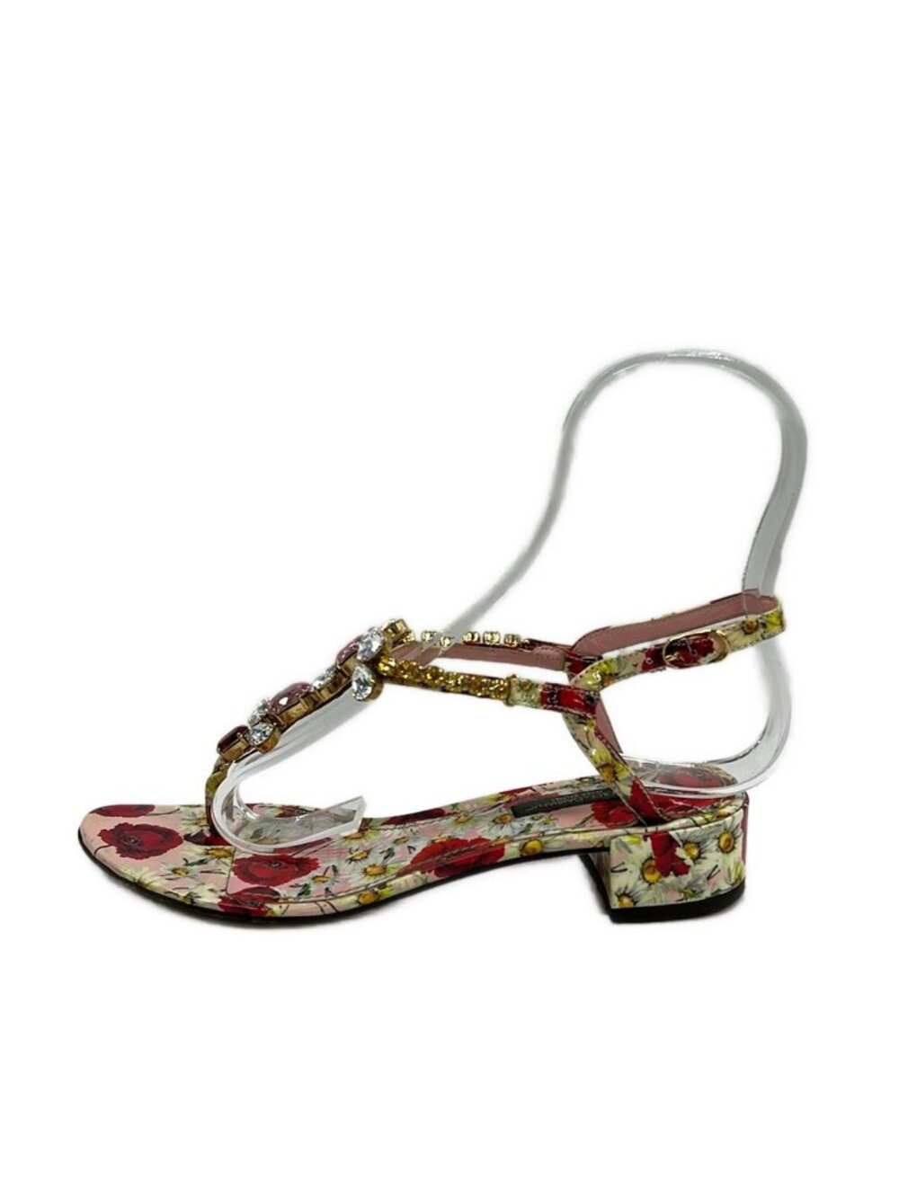 Dolce & Gabbana Sandals Light Pink Red Multi Floral Bijou Leather
